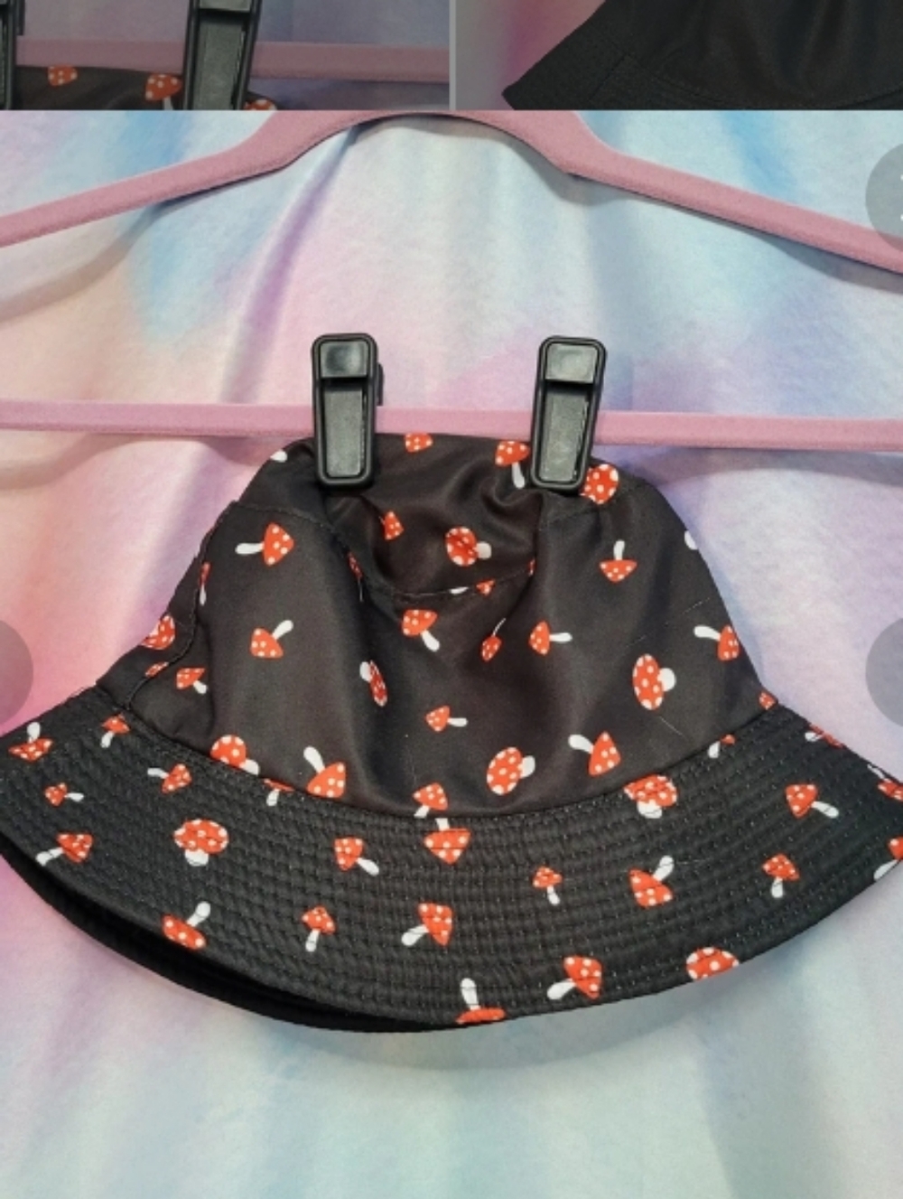 Adults Black And Red Mushroom Print Reversible Bucket Hat